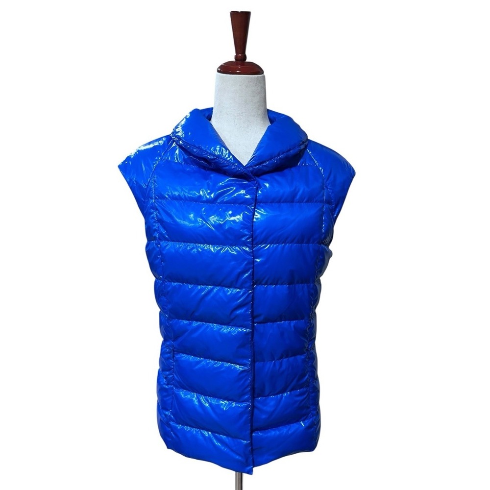 ESCADA SPORT Goose Down Puffer Vest Snap Up Blue High Neck Women's Size 36 EUC